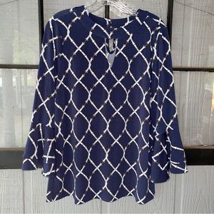 🐎 Charter Club top, navy blue with white/gold strap and bit interwoven pattern